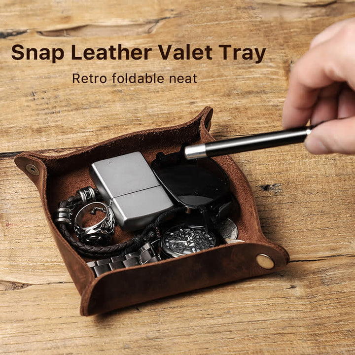 Rustic Genuine Leather Custom Name Foldable Valet Tray - image 2