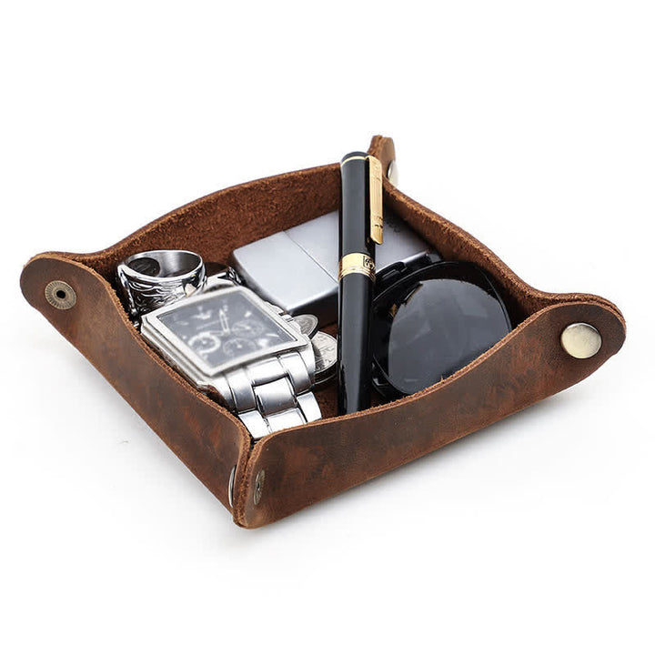 Rustic Genuine Leather Custom Name Foldable Valet Tray - image 11