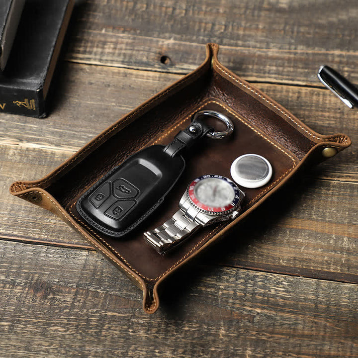 Small Rectangle Leather Custom Name Foldable Valet Tray - Coffee - image 0