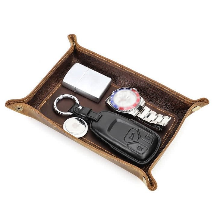 Small Rectangle Leather Custom Name Foldable Valet Tray - image 9
