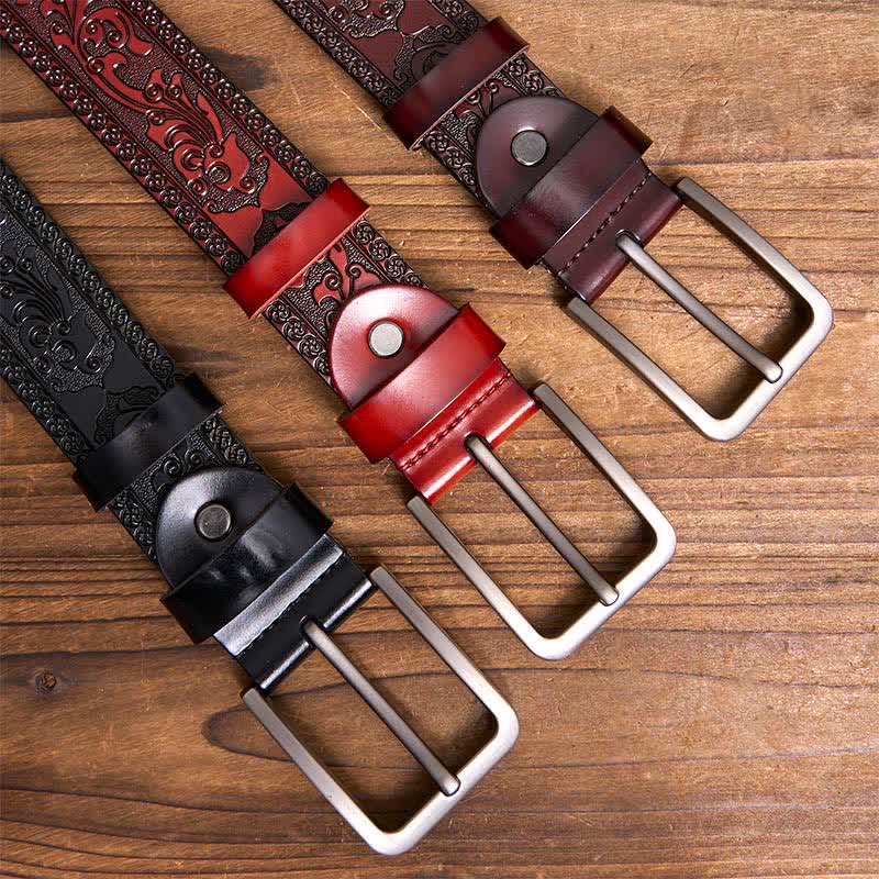Men's Luxury Flower Embossed Pattern Leather Belt - image 1