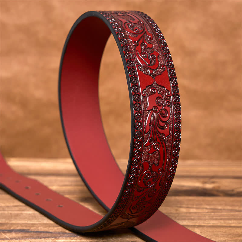Men's Luxury Flower Embossed Pattern Leather Belt - image 11