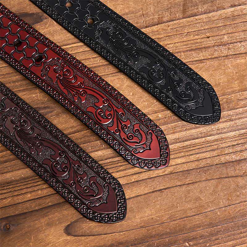 Men's Luxury Flower Embossed Pattern Leather Belt - image 2