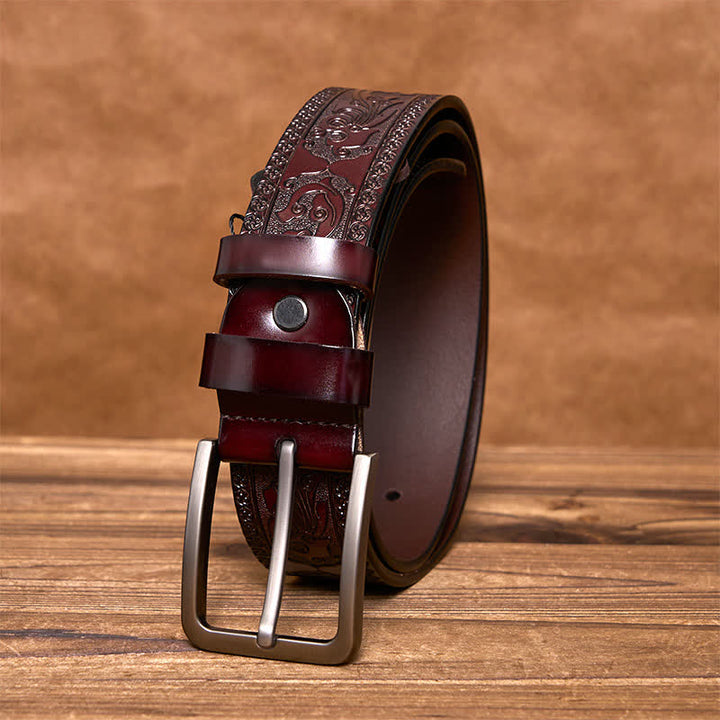 Men's Luxury Flower Embossed Pattern Leather Belt - image 3