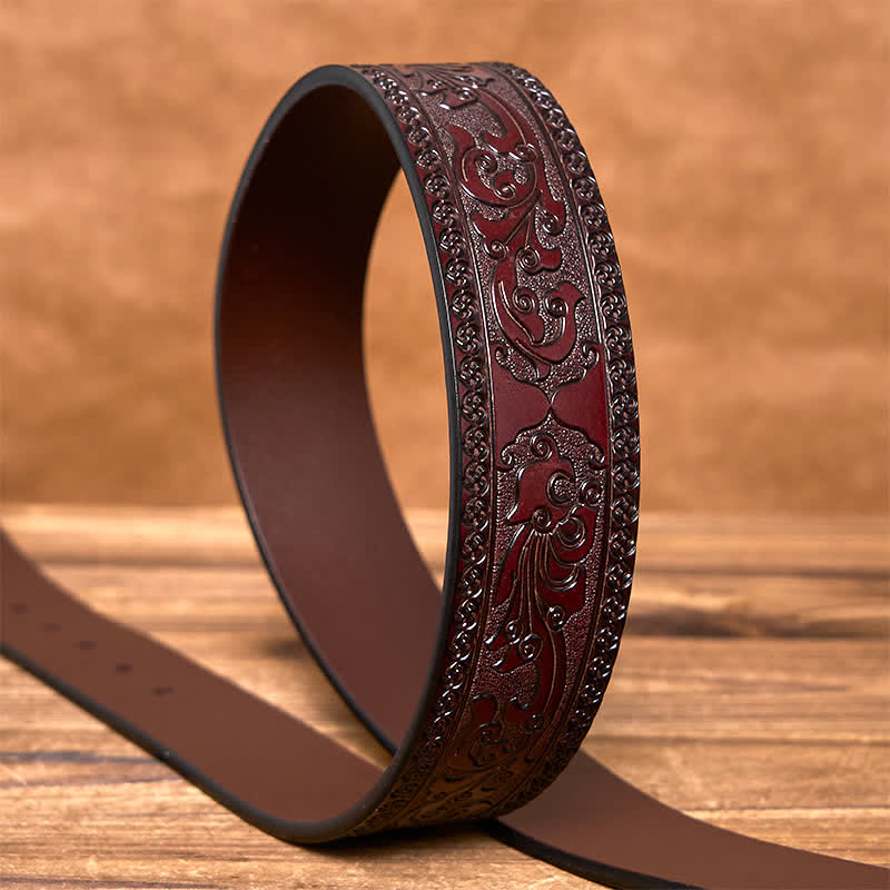 Men's Luxury Flower Embossed Pattern Leather Belt - image 4