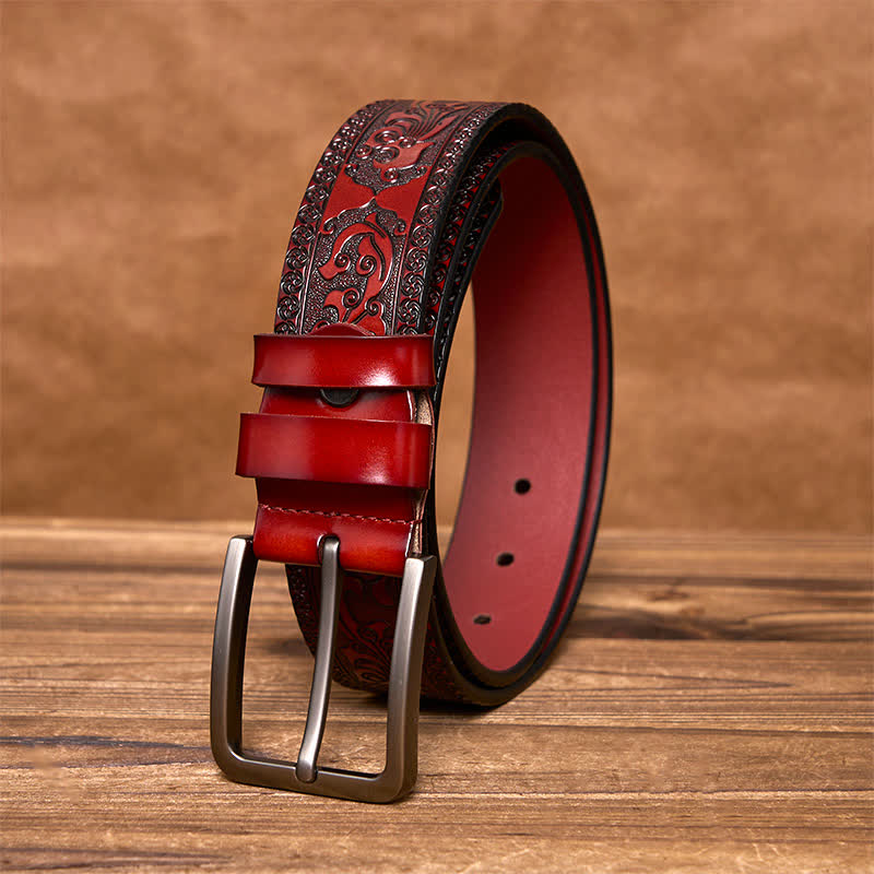 Men's Luxury Flower Embossed Pattern Leather Belt - image 9