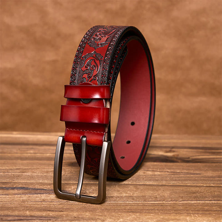 Men's Luxury Flower Embossed Pattern Leather Belt - image 9