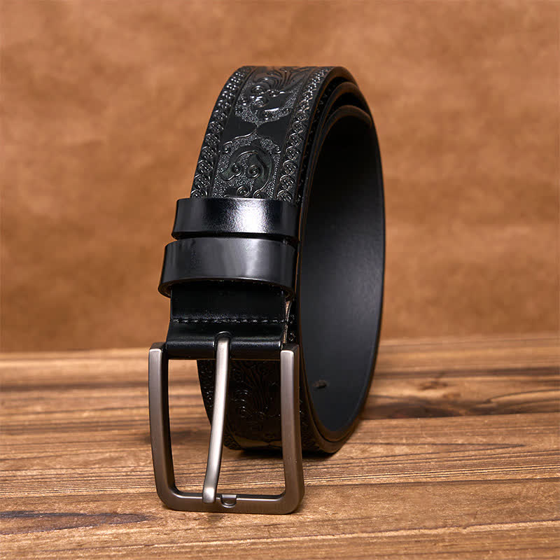 Men's Luxury Flower Embossed Pattern Leather Belt - image 6