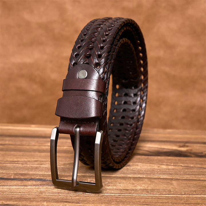 Men's Casual Handwoven Braided Leather Belt - Dark Coffee - 44 - image 10
