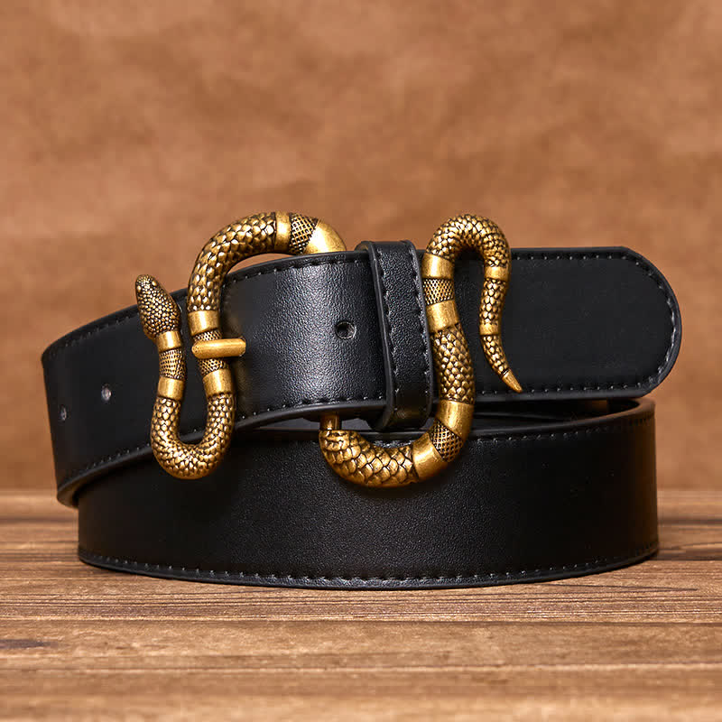 Men's Punk Bronze Serpent Buckle Streetwear Leather Belt - image 1