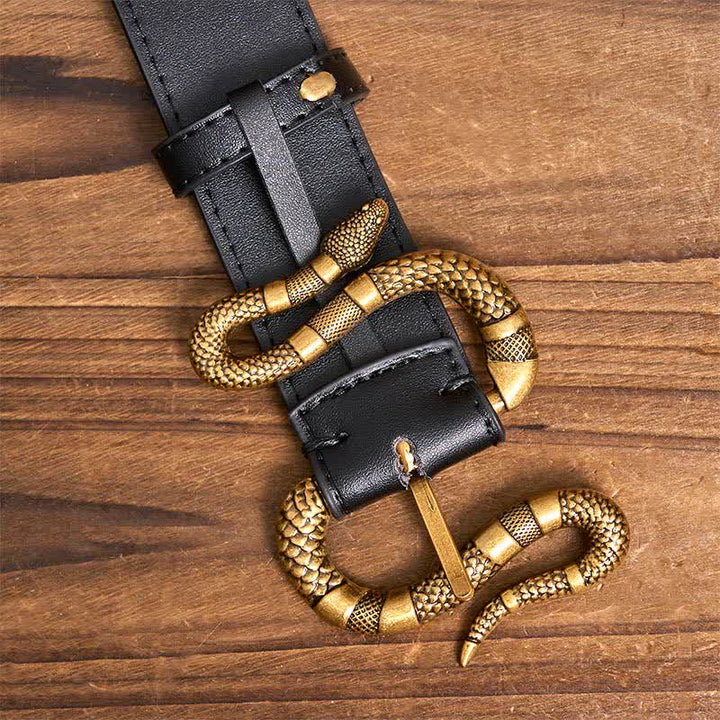 Men's Punk Bronze Serpent Buckle Streetwear Leather Belt - image 4
