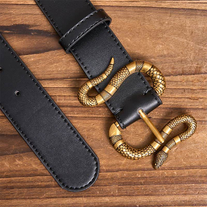 Men's Punk Bronze Serpent Buckle Streetwear Leather Belt - image 3