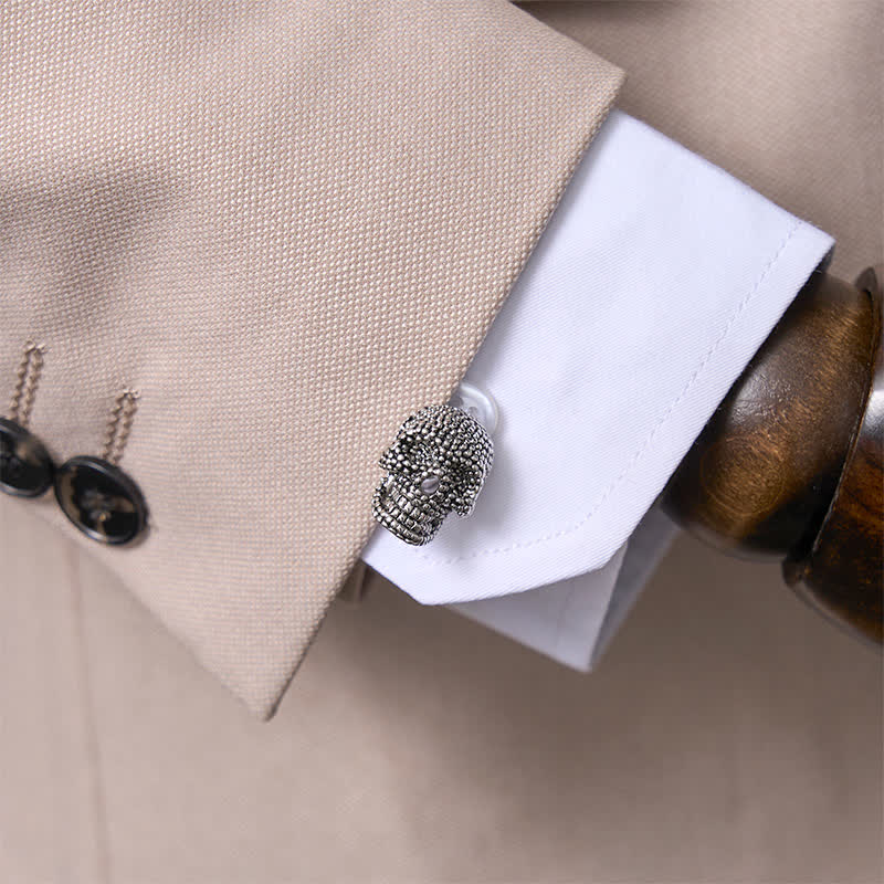 Men's 1 Pair Silver-Tone Punk Skull Head Cufflinks - image 2