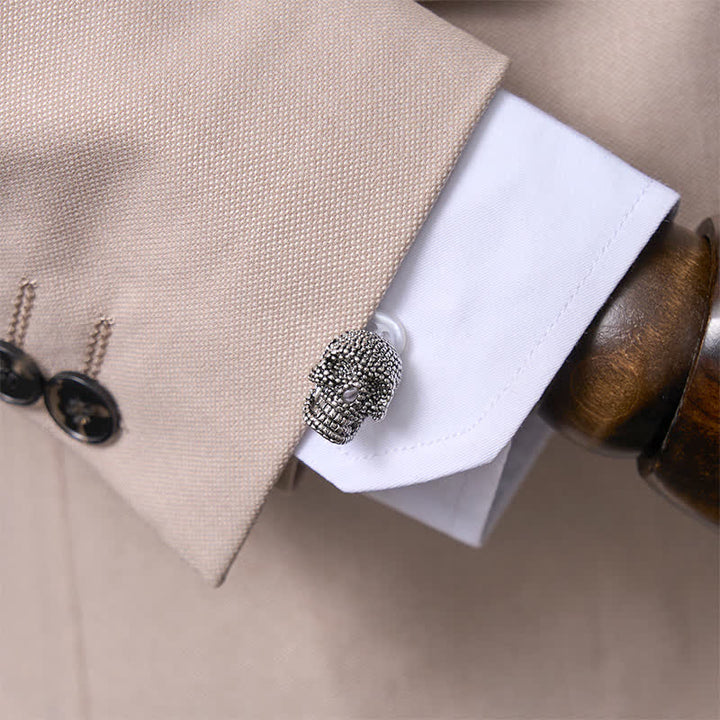 Men's 1 Pair Silver-Tone Punk Skull Head Cufflinks - image 2