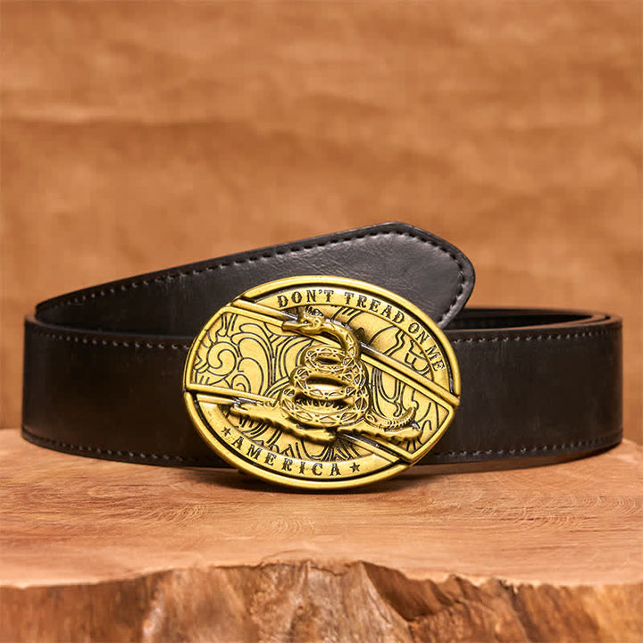 Men's DIY Bronze Snake Hidden Folding Knife Leather Belt - Snake - Black PU Belt - 42 - image 5