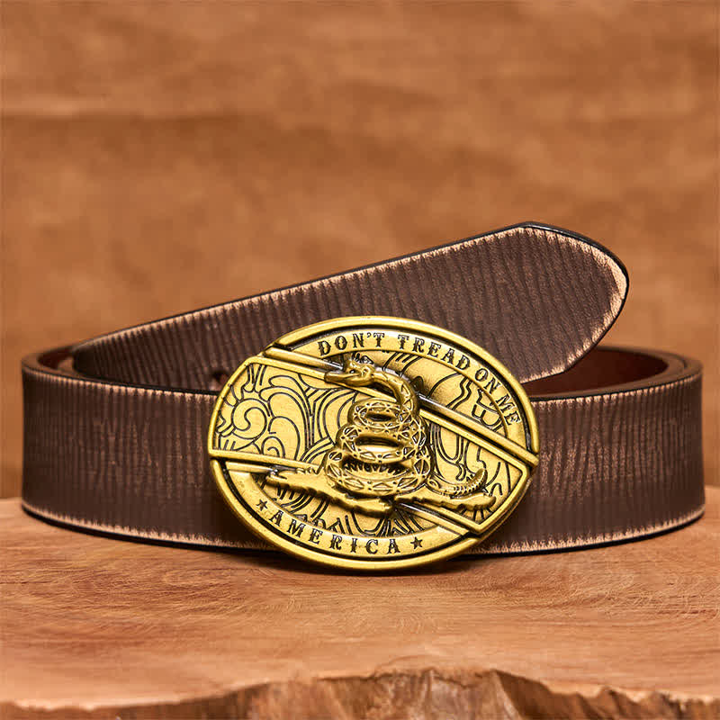 Men's DIY Bronze Snake Hidden Folding Knife Leather Belt - Snake - Brown Distressed Belt - 42 - image 9