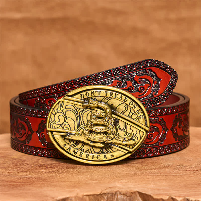 Men's DIY Bronze Snake Hidden Folding Knife Leather Belt - Snake - Brown Carved Belt - 42 - image 8