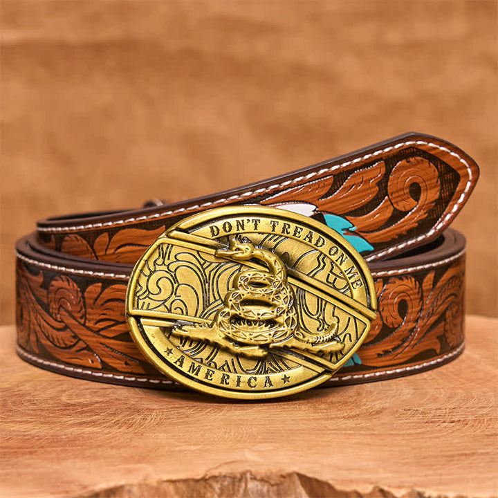 Men's DIY Bronze Snake Hidden Folding Knife Leather Belt - Snake - Brown Feather Belt - 40 - image 10