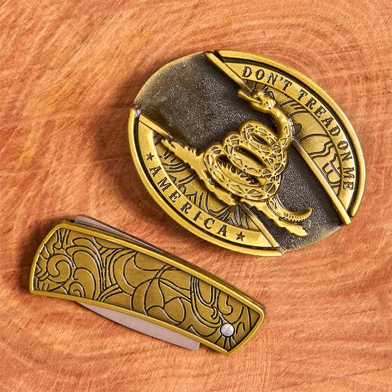 Men's DIY Bronze Snake Hidden Folding Knife Leather Belt - image 4