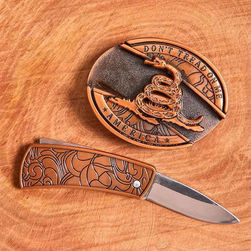 Men's DIY Red Bronze Snake Hidden Folding Knife Leather Belt - image 2