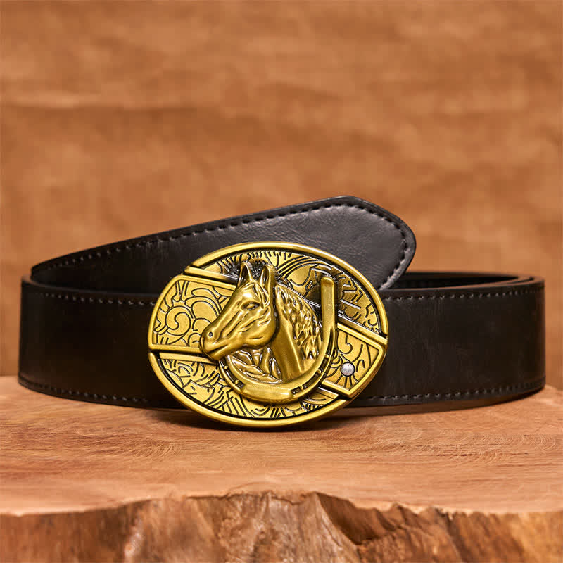Men's DIY Bronze Horse Head Hidden Folding Knife Leather Belt - Snake - Black PU Belt - 42 - image 4