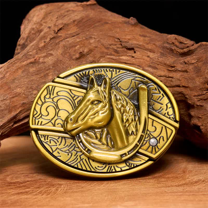 Men's DIY Bronze Horse Head Hidden Folding Knife Leather Belt - Snake - Without Belt - Not Included Belt - image 0