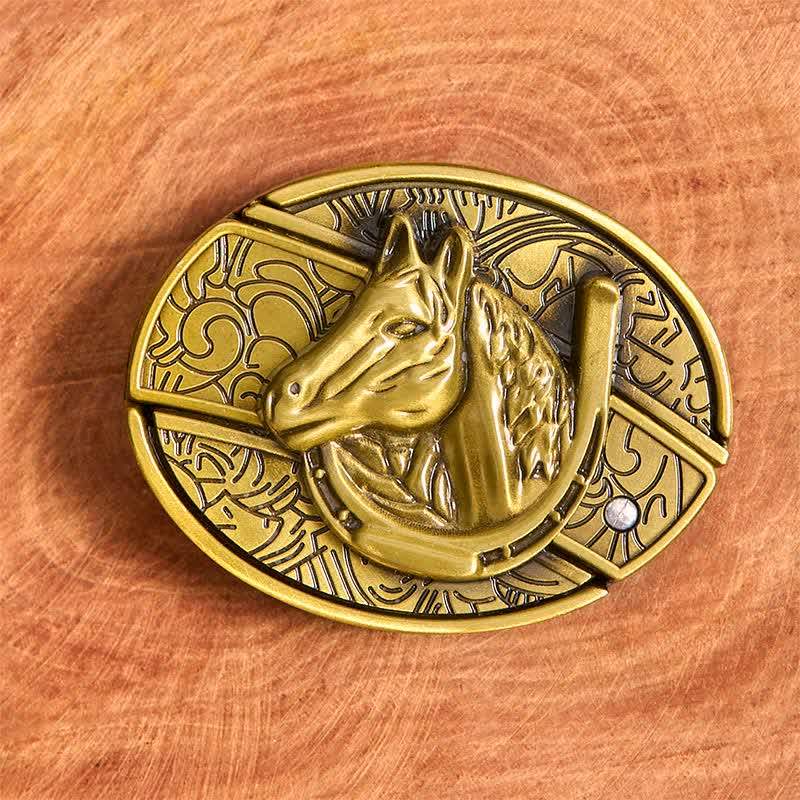 Men's DIY Bronze Horse Head Hidden Folding Knife Leather Belt - image 2