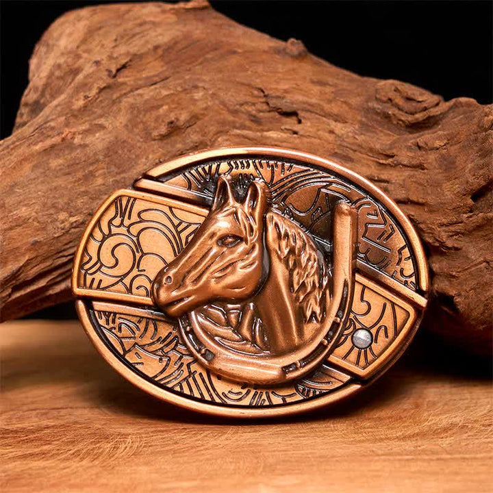Men's DIY Red Bronze Horse Head Hidden Folding Knife Leather Belt - Snake - Without Belt - Not Included Belt - image 1