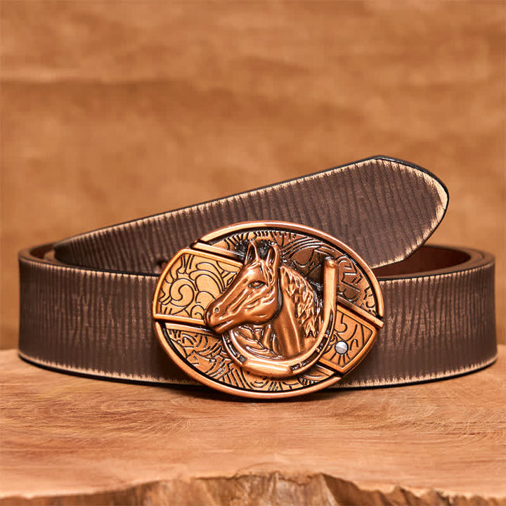 Men's DIY Red Bronze Horse Head Hidden Folding Knife Leather Belt - Snake - Brown Distressed Belt - 42 - image 8
