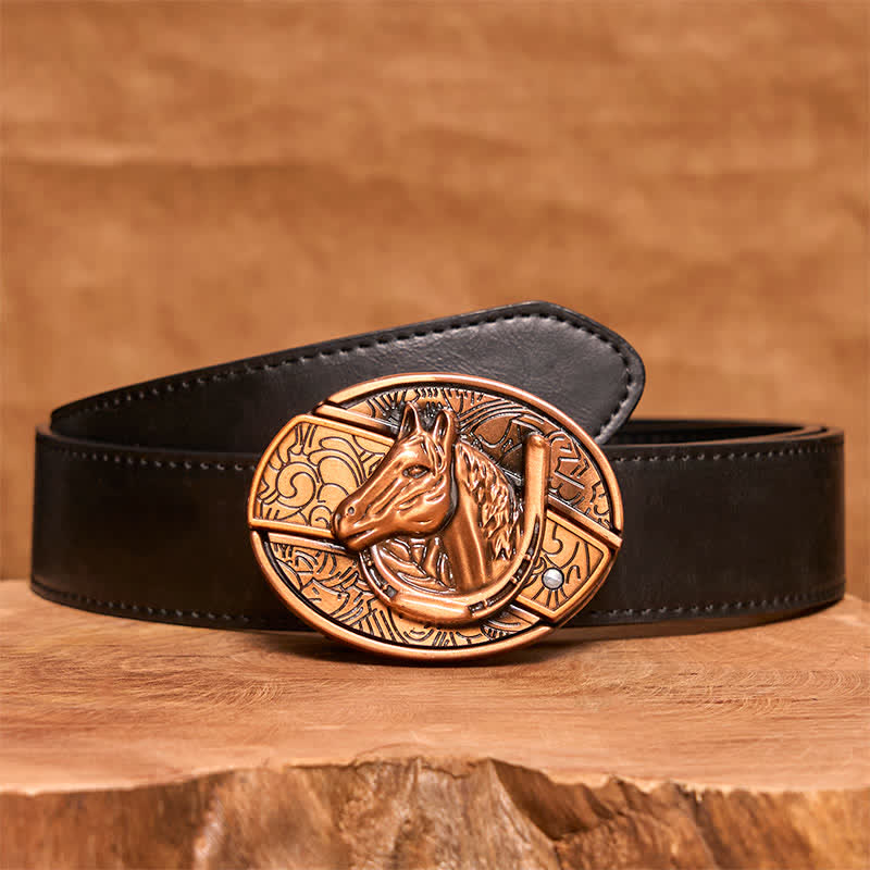 Men's DIY Red Bronze Horse Head Hidden Folding Knife Leather Belt - Snake - Black PU Belt - 42 - image 5