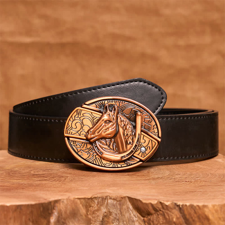 Men's DIY Red Bronze Horse Head Hidden Folding Knife Leather Belt - Snake - Black PU Belt - 42 - image 5