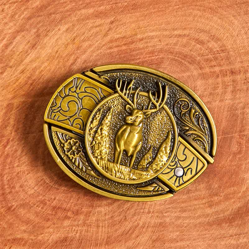 Men's DIY Bronze Forest Deer Hidden Folding Knife Leather Belt - image 3