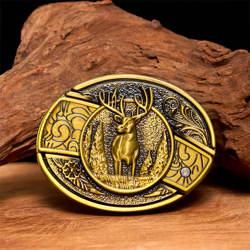 Men's DIY Bronze Forest Deer Hidden Folding Knife Leather Belt - Deer - Without Belt - Not Included Belt - image 0