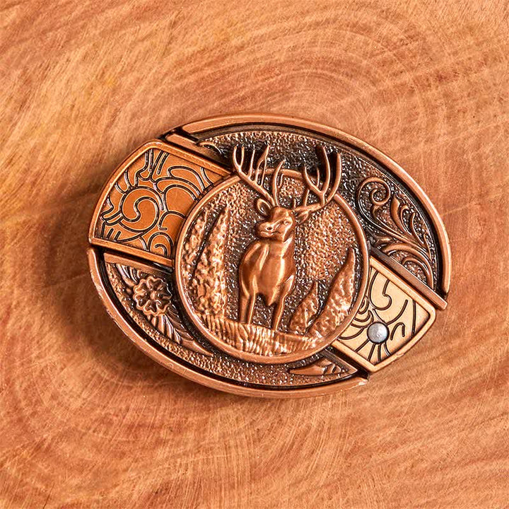 Men's DIY Red Bronze Forest Deer Hidden Folding Knife Leather Belt - image 3