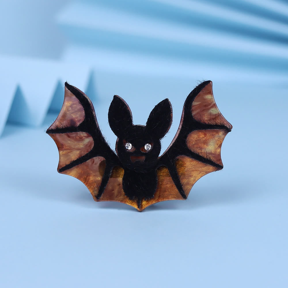 Broche chauve-souris en acrylique faite à la main pour Halloween - Noir et marron - image 1