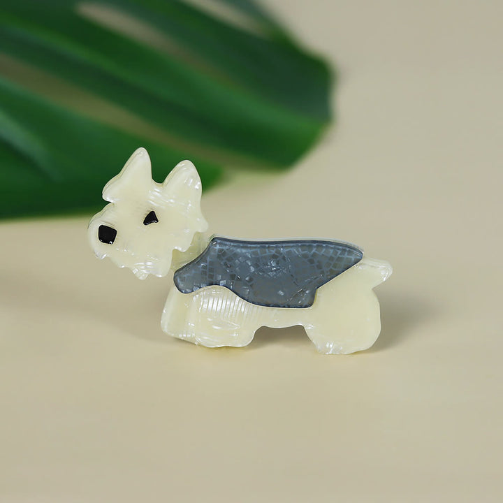 Cute Schnauzer Handmade Fashionable Dog Acrylic Brooch - blue&white - image 0