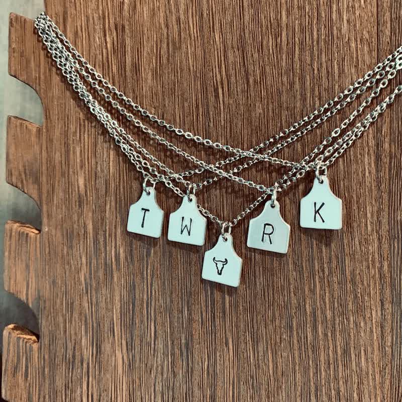 Custom Silver Mini Cattle Tag Initial Stainless Steel Necklace - image 4