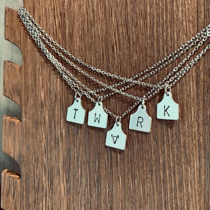 Custom Silver Mini Cattle Tag Initial Stainless Steel Necklace - image 4