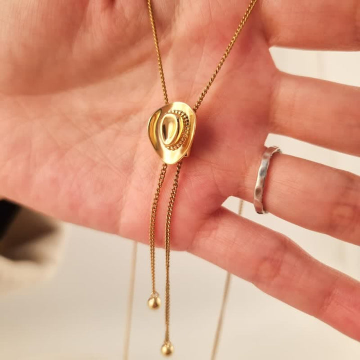 Custom Initial Western Cowboy Hat-Shape Pendant Necklace - Gold - image 0