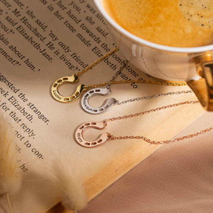 Custom Name Lucky U-Shaped Horseshoe Pendant Necklace - Rose Gold - image 1