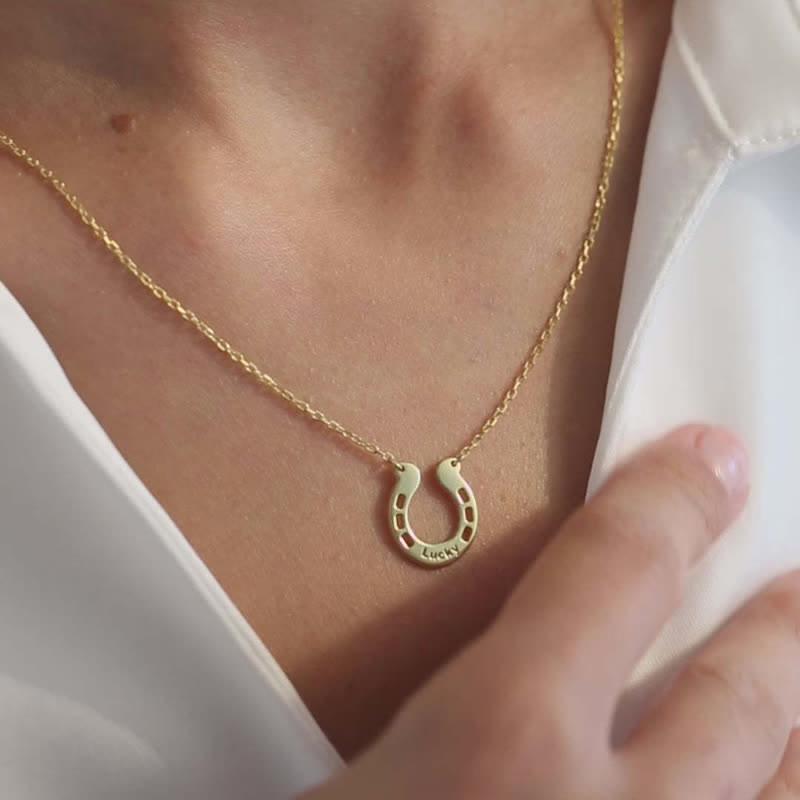 Custom Name Lucky U-Shaped Horseshoe Pendant Necklace - image 5