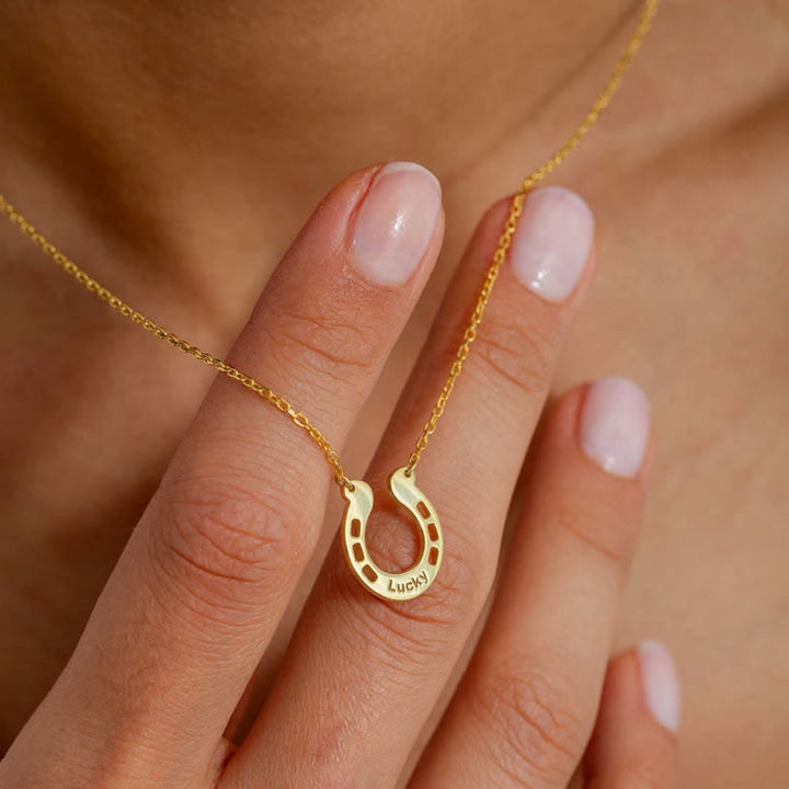 Custom Name Lucky U-Shaped Horseshoe Pendant Necklace - Gold - image 0