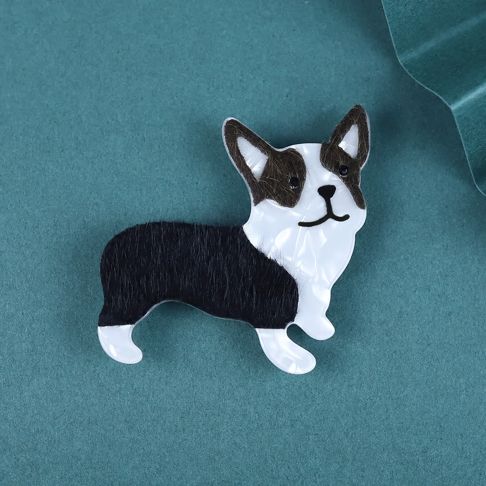 Exquisite Handmade Little Dog Acrylic Brooch - Black&White - image 1