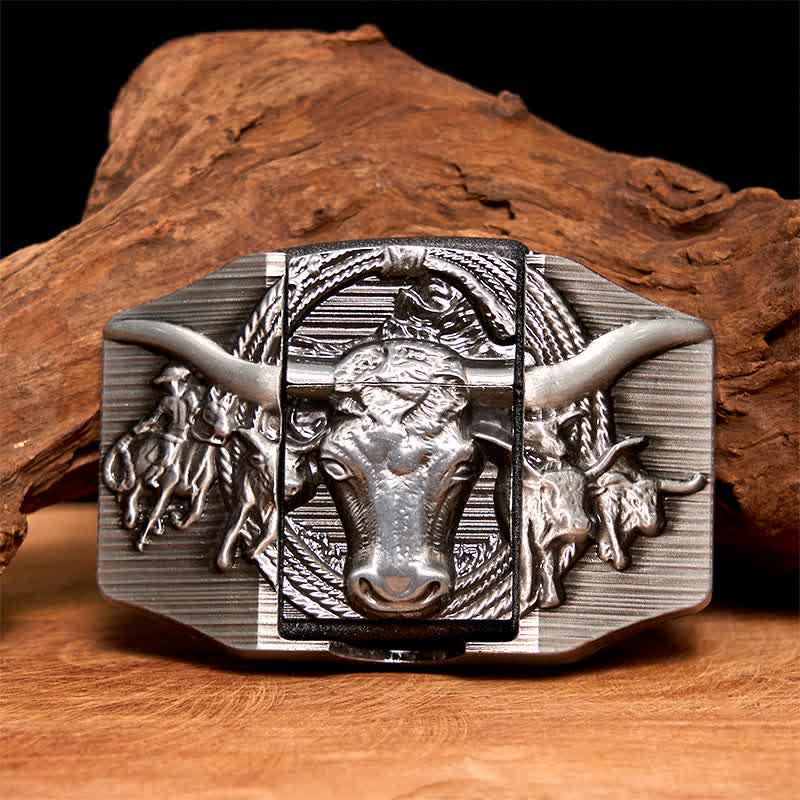Men's DIY Silver Domineering Bull Leather Belt with Hidden Lighter - Longhorn Bull - Without Belt - Not Included Belt - image 1