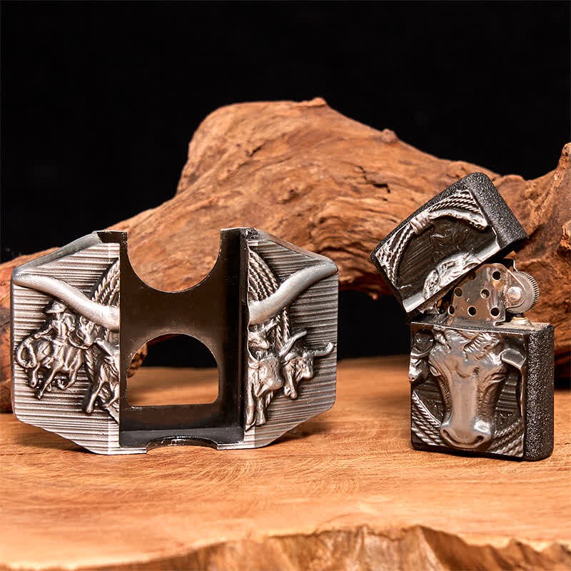 Men's DIY Silver Domineering Bull Leather Belt with Hidden Lighter - image 2