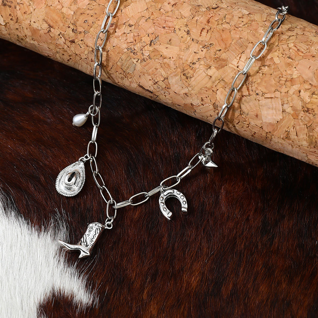 Western Cowboy Themed Women's Metal Necklace - Silver - image 3