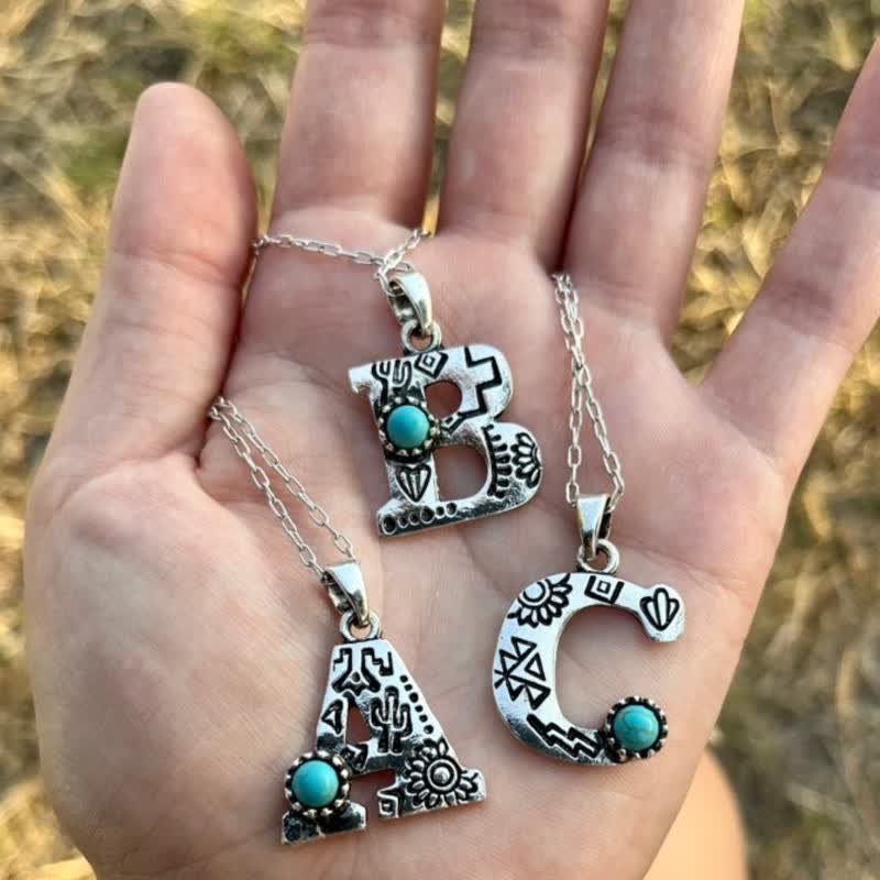 Retro Turquoise Unisex Letter Metal Necklace - image 0