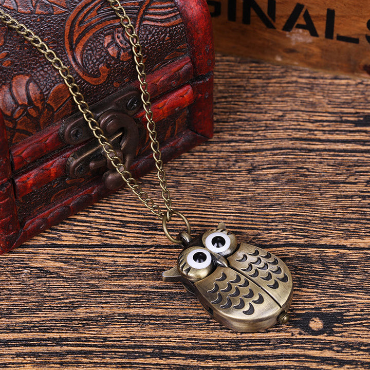 Unisex Cute Owl Retro Quartz Pocket Watch Long Chain - Metallic - image 3
