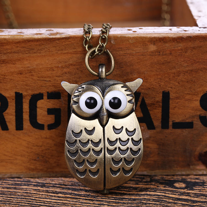 Unisex Cute Owl Retro Quartz Pocket Watch Long Chain - image 1