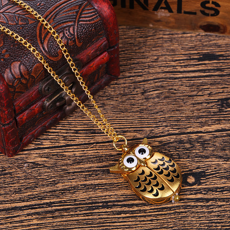 Unisex Cute Owl Retro Quartz Pocket Watch Long Chain - Golden - image 3